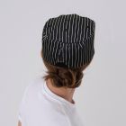 DG23ST chef skull cap with eyelet hole and elasticated back in pinstripe