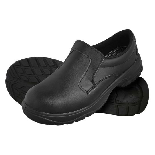 Slip-on shoes with safety toecap and breathable microfibre uppers