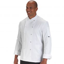 Dennys Long Sleeve White Jacket with Press Studs