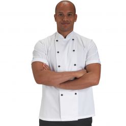 Dennys Slim Fit White Short Sleeve Chefs Jacket