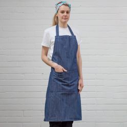 DP111 indigo bib apron with pocket and adjustable halter