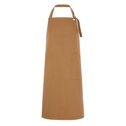 DP126 bib apron with metal eyelet in camel brown