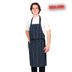 Woven Butchers Stripe Apron with Pocket